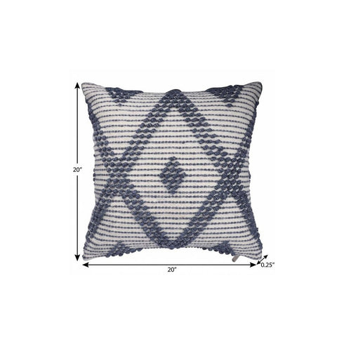 20" Ivory And Blue Beach Diamond Throw Pillow Cover with Texture