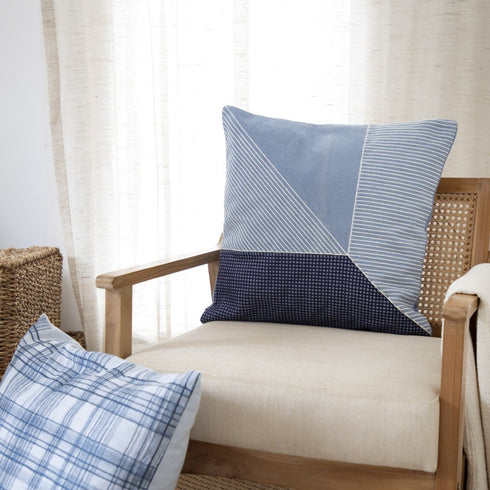 20" Blue And White Striped Cotton Throw Pillow Cover