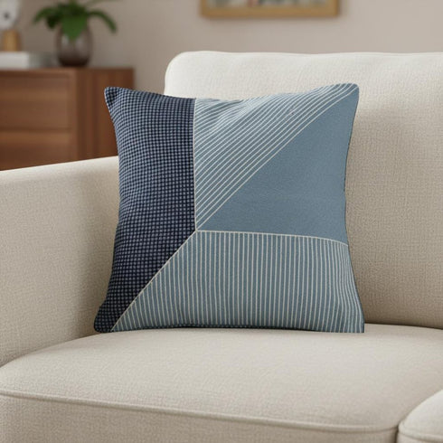 20" Blue And White Striped Cotton Throw Pillow Cover