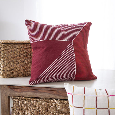 20" Red And White Striped Cotton Throw Pillow Cover