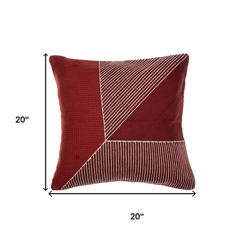 20" Red And White Striped Cotton Throw Pillow Cover