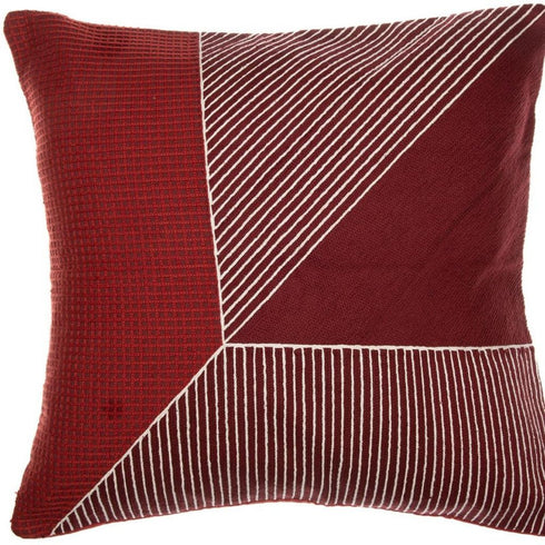 20" Red And White Striped Cotton Throw Pillow Cover