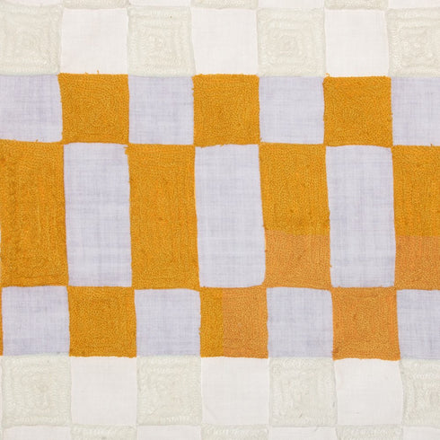 20" Gray Yellow And White Check Throw Pillow Cover