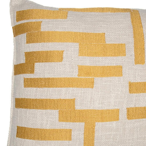 24" Yellow And Ivory Geometric Cotton Blend Throw Pillow Cover
