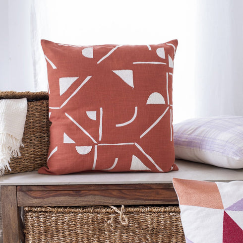 20" Orange And Ivory Geometric Cotton Blend Throw Pillow Cover