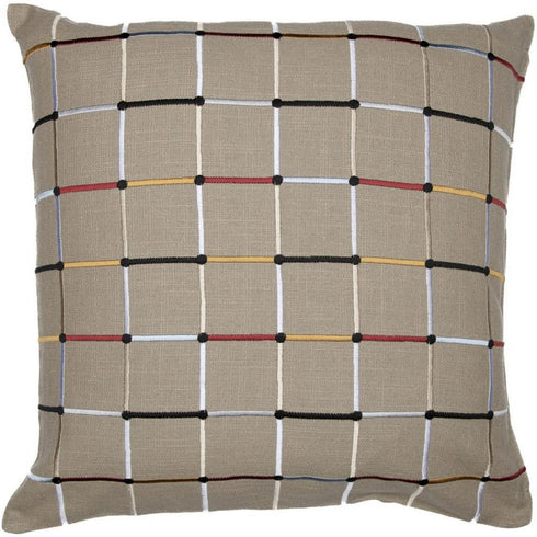20" Beige And White Check Cotton Blend Throw Pillow Cover