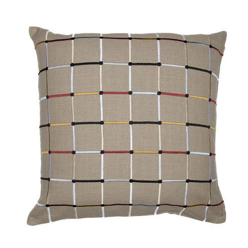 20" Beige And White Check Cotton Blend Throw Pillow Cover