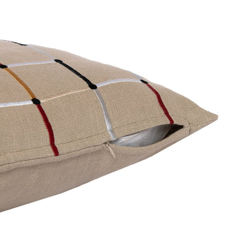 20" Beige And White Check Cotton Blend Throw Pillow Cover