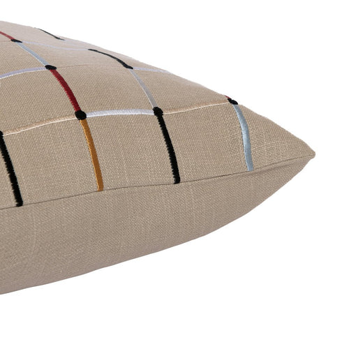 20" Beige And White Check Cotton Blend Throw Pillow Cover