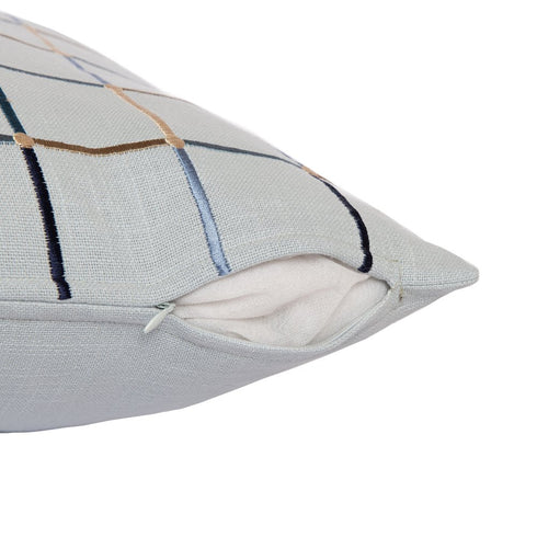 20" Light Blue And Ivory Check Cotton Blend Throw Pillow Cover