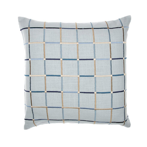 24" Light Blue And Ivory Check Cotton Blend Throw Pillow Cover