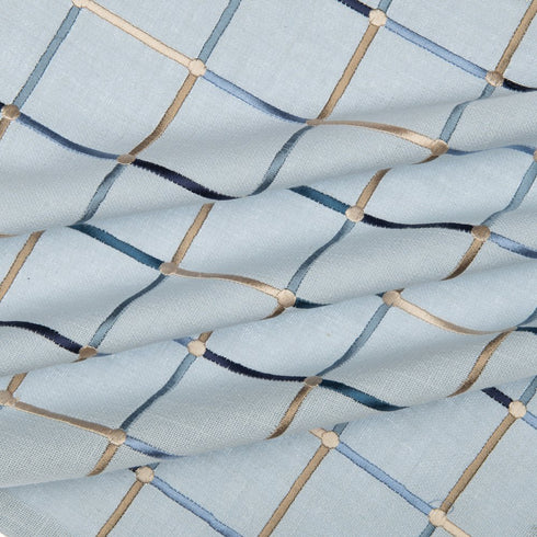 24" Light Blue And Ivory Check Cotton Blend Throw Pillow Cover