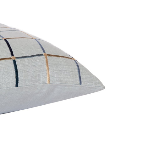 24" Light Blue And Ivory Check Cotton Blend Throw Pillow Cover