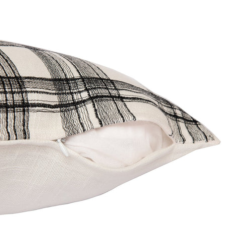 20" White And Black Check Cotton Blend Throw Pillow Cover