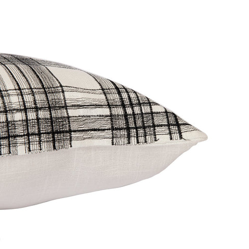 20" White And Black Check Cotton Blend Throw Pillow Cover