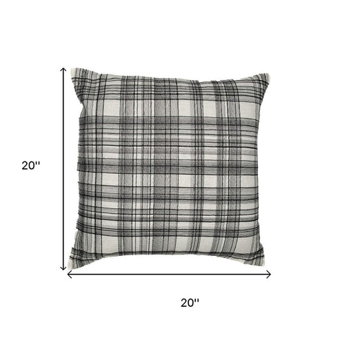 20" White And Black Check Cotton Blend Throw Pillow Cover