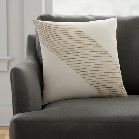 24" White And Beige Geometric Silk Throw Pillow Cover