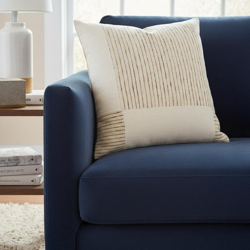 24" White And Beige Check Silk Throw Pillow Cover