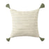 20" Green And Ivory Striped Cotton Blend Throw Pillow Cover with Tassels Embroidery And Texture