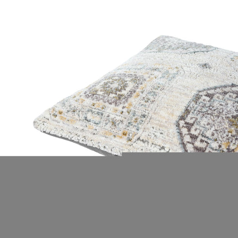 20" Light Gray And Ivory Medallion Throw Pillow Cover