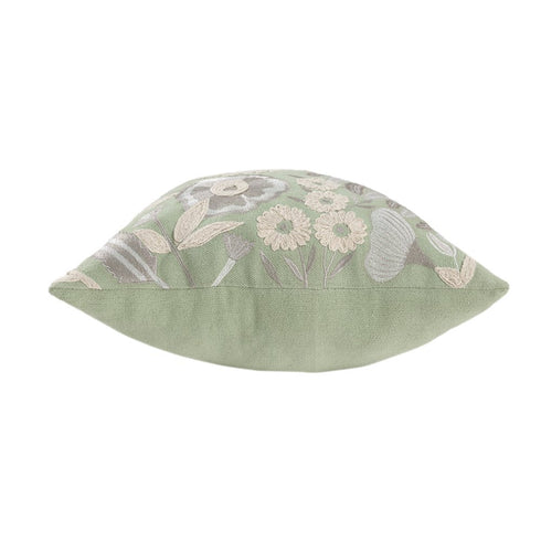 20" Green And Ivory Floral Cotton Throw Pillow Cover