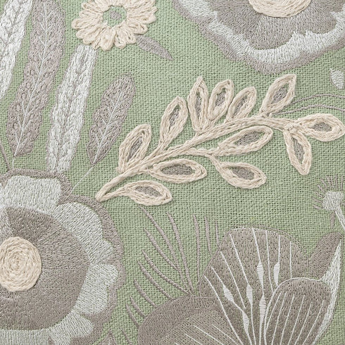 20" Green And Ivory Floral Cotton Throw Pillow Cover