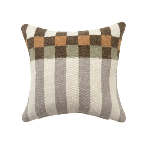24" Brown Gray And Off White Geometric Wool Blend Throw Pillow Cover