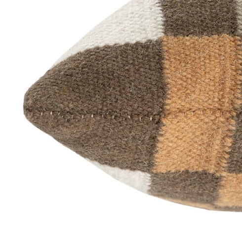 24" Brown Gray And Off White Geometric Wool Blend Throw Pillow Cover