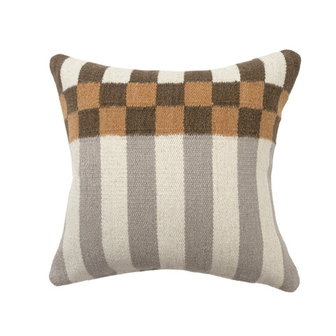 24" Brown Gray And Off White Geometric Wool Blend Throw Pillow Cover