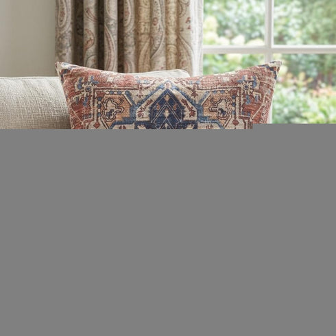 18" Navy Blue And Rust Medallion Throw Pillow Cover
