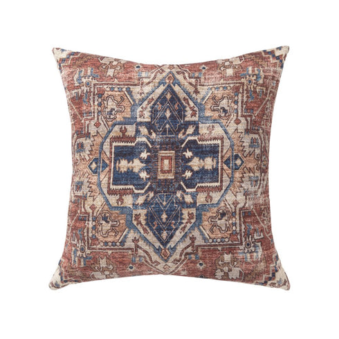 18" Navy Blue And Rust Medallion Throw Pillow Cover