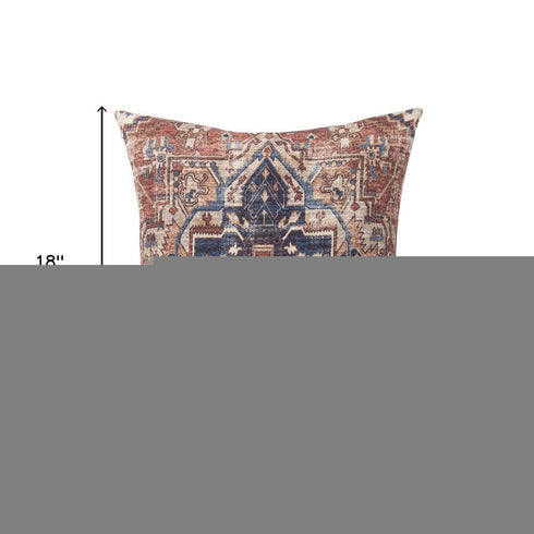 18" Navy Blue And Rust Medallion Throw Pillow Cover