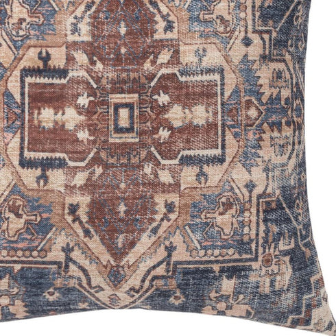 18" Navy Blue And Rust Medallion Throw Pillow Cover