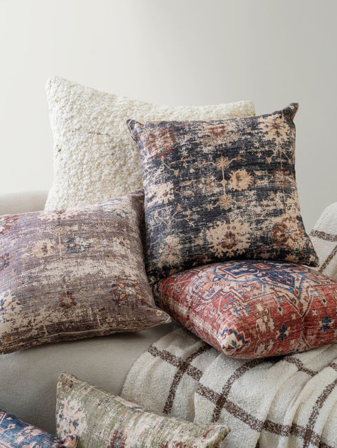 18" Navy Blue And Rust Medallion Throw Pillow Cover