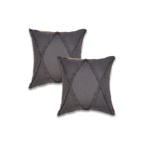 Set of Two 20" Gray And Ash Gray Diamond Cotton Throw Pillow Covers with Tufts And Texture