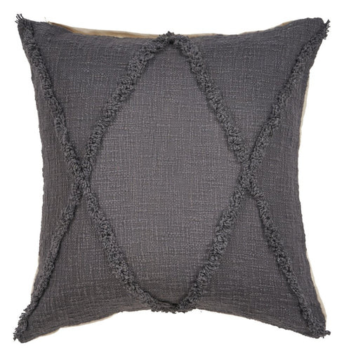 Set of Two 20" Gray And Ash Gray Diamond Cotton Throw Pillow Covers with Tufts And Texture