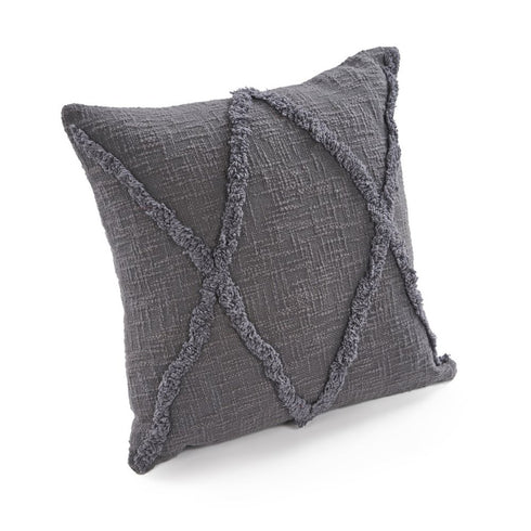 Set of Two 20" Gray And Ash Gray Diamond Cotton Throw Pillow Covers with Tufts And Texture