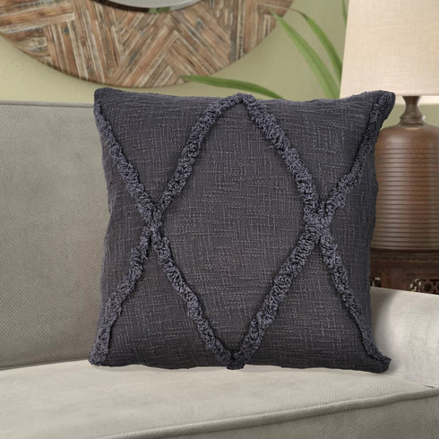 Set of Two 20" Gray And Ash Gray Diamond Cotton Throw Pillow Covers with Tufts And Texture