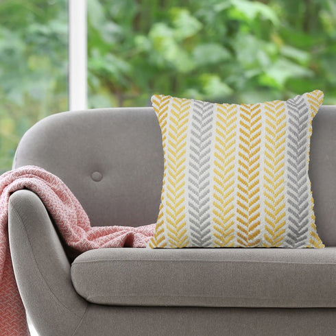 Set of Four 18" Yellow And White Chevron Cotton Throw Pillow Covers