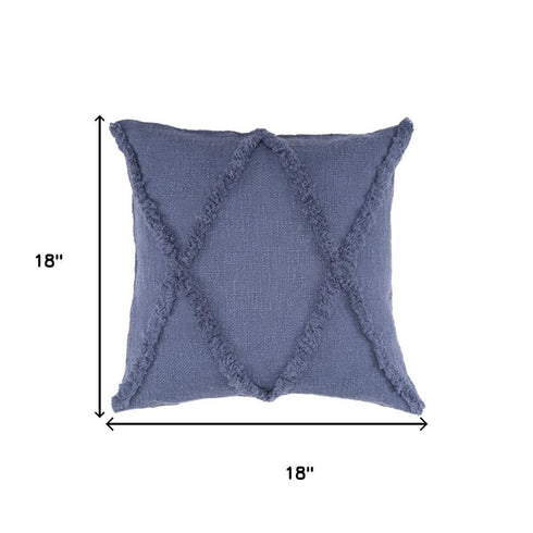 Set of Four 18" Denim Blue Diamond Cotton Throw Pillow Covers with Tufts