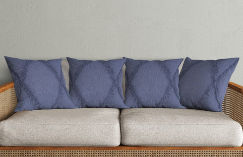 Set of Four 18" Denim Blue Diamond Cotton Throw Pillow Covers with Tufts