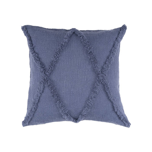 Set of Four 18" Denim Blue Diamond Cotton Throw Pillow Covers with Tufts