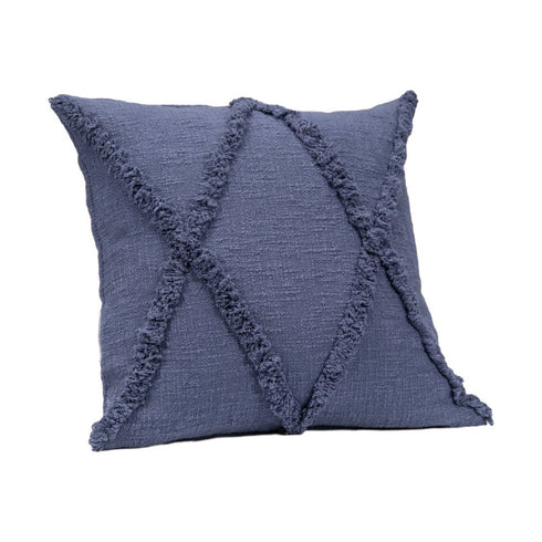 Set of Four 18" Denim Blue Diamond Cotton Throw Pillow Covers with Tufts