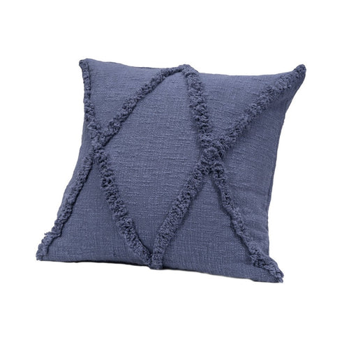 Set of Four 18" Denim Blue Diamond Cotton Throw Pillow Covers with Tufts