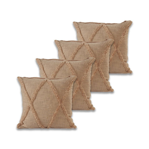 Set of Four 18" Tan Diamond Cotton Throw Pillow Covers with Tufts