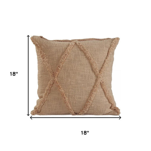 Set of Four 18" Tan Diamond Cotton Throw Pillow Covers with Tufts