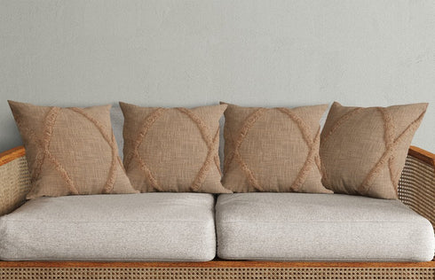 Set of Four 18" Tan Diamond Cotton Throw Pillow Covers with Tufts