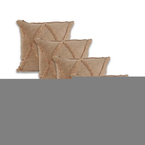 Set of Four 18" Tan Diamond Cotton Throw Pillow Covers with Tufts
