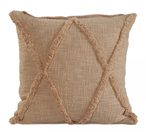 Set of Four 18" Tan Diamond Cotton Throw Pillow Covers with Tufts