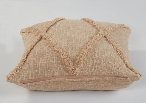 Set of Four 18" Tan Diamond Cotton Throw Pillow Covers with Tufts